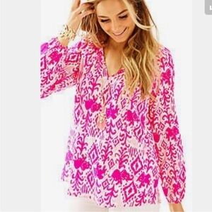Lilly Pulitzer small Willa Top Long Sleeve Pink Blouse magenta tons of fun
